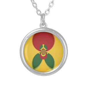 Rasta Colors Abstract Art Print Silver Plated Necklace
