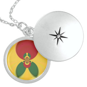 Rasta Colors Abstract Art Print Sterling Silver Necklace
