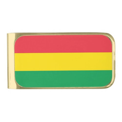 Rasta Colors Green Yellow Red Stripes Flag Pattern Gold Finish Money Clip