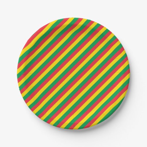 Rasta Colors Green Yellow Red Stripes Flag Pattern Paper Plates
