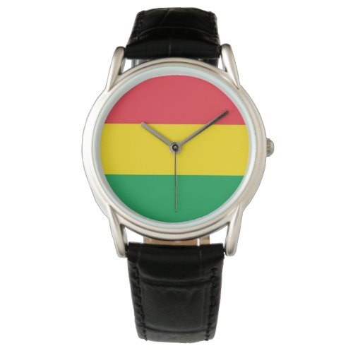 Rasta Colors Green Yellow Red Stripes Flag Pattern Watch