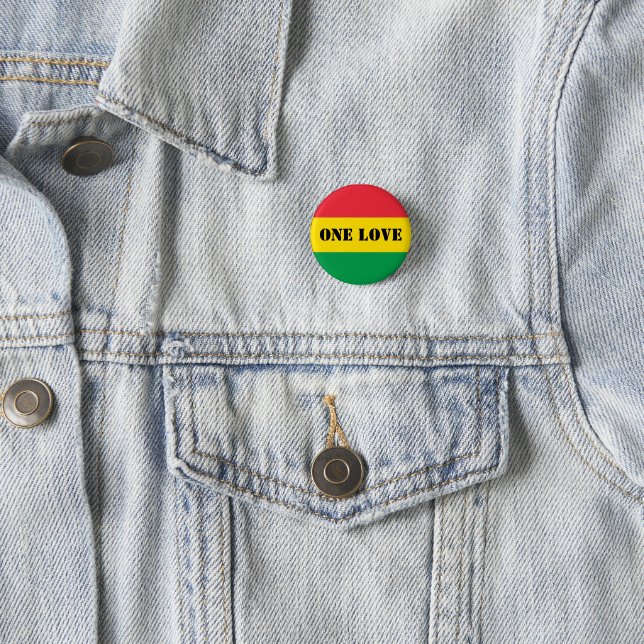 Rasta Colors Green Yellow Red Stripes One Love Button (In Situ)
