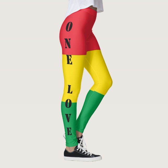 Rasta Colors Green Yellow Red Stripes Pattern Leggings (Right)
