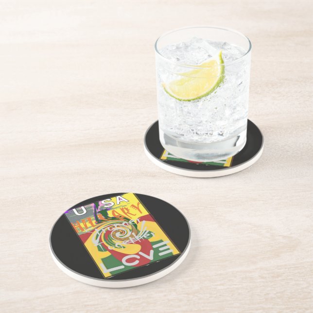 Rasta Colors Red Golden Green Hillary Art Print Coaster (Side)