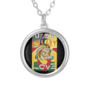 Rasta Colors Red Golden Green Hillary Art Print Silver Plated Necklace