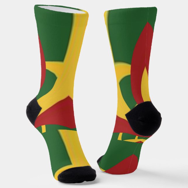 Rasta Colors Reggae Is Fun Red Golden Green  Socks (Angled)