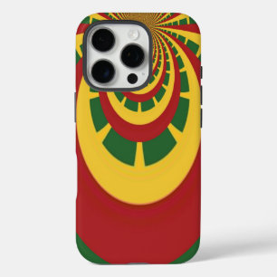 Rasta colors themed: spiral red, green, and yellow iPhone 16 pro case