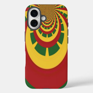 Rasta colors themed: spiral red, green, and yellow iPhone 16 case