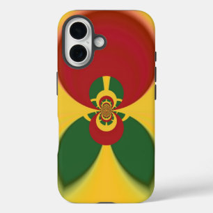 Rasta colors themed: spiral red, green, and yellow iPhone 16 case