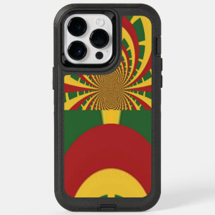 Rasta colors themed: spiral red, green, and yellow OtterBox iPhone 14 pro max case