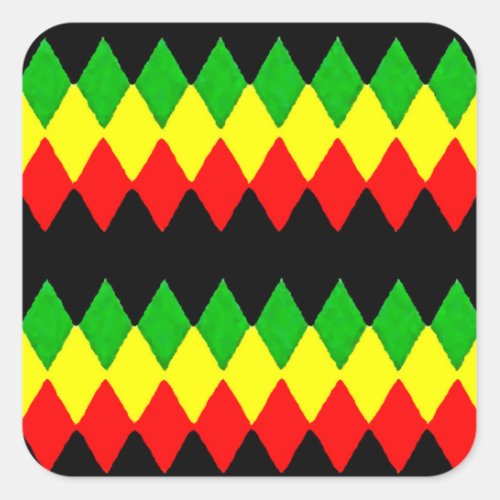 Rasta Diamonds Red Gold and Green Jah Rastafari Square Sticker