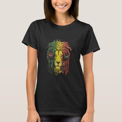 Rasta Dreadlock Lion with Headphones  T_Shirt