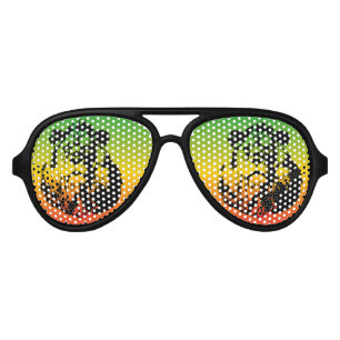 Rasta Flag and Lion Head Aviator Sunglasses