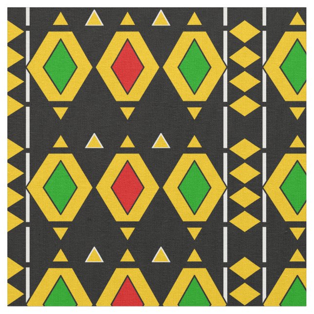 Rasta Flag Colored African Geometric Pattern Fabric (Close Up)