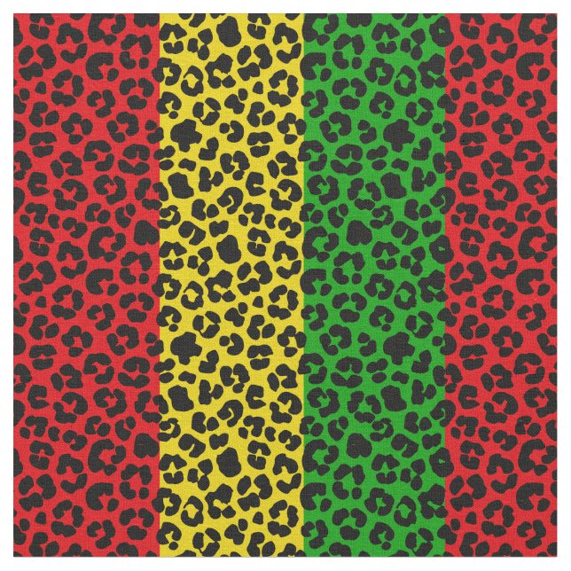 Rasta Flag Colored Leopard Print Pattern Fabric (Close Up)