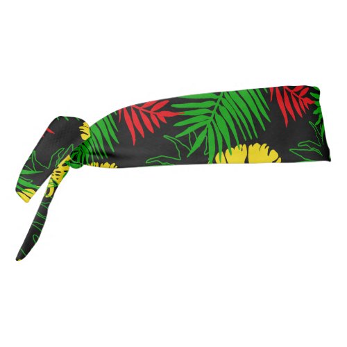 Rasta Flag Colored Palm Leaves Patterned Black Tie Headband