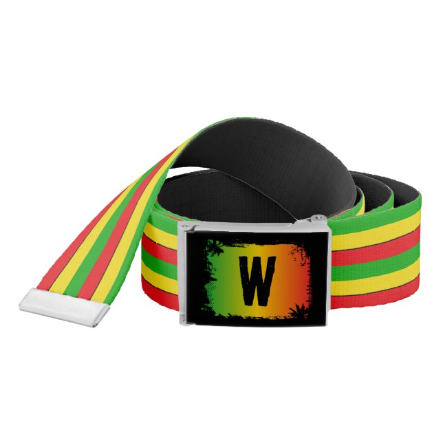 Rasta Flag Colored Striped Monogrammed Belt (Snake)