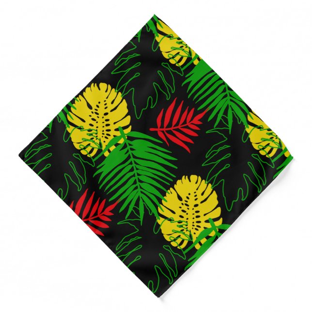 Rasta Flag Colored Tropical Plam Leaves Bandana (Front)
