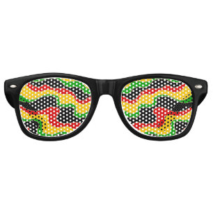 Rasta Flag Colored Wavy Lines Patterned Retro Sunglasses