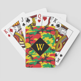 Rasta Flag Colors Camo Print Monogram Poker Cards