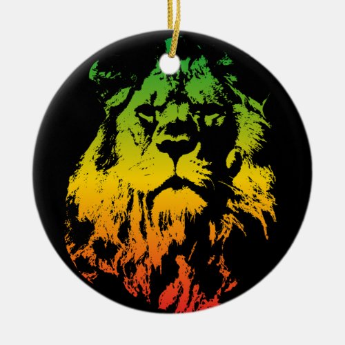 Rasta Flag Colors Lion Merry Christmas Ceramic Ornament