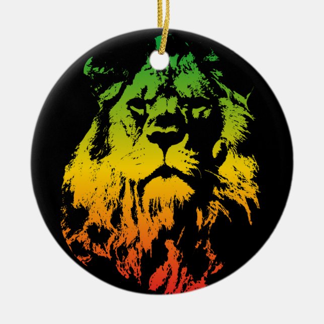 Rasta Flag Colors Lion Merry Christmas Ceramic Ornament (Front)