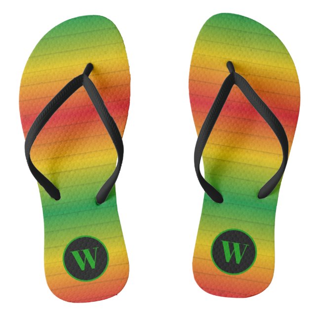 Rasta Flag Colors Monogram Flip Flops (Footbed)