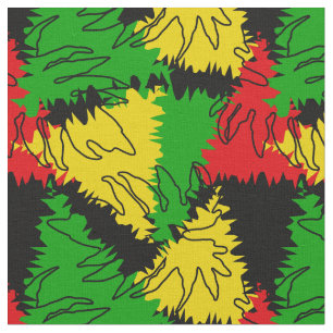 Rasta Flag Colors Palm Leaves Jamaican Patterned Fabric
