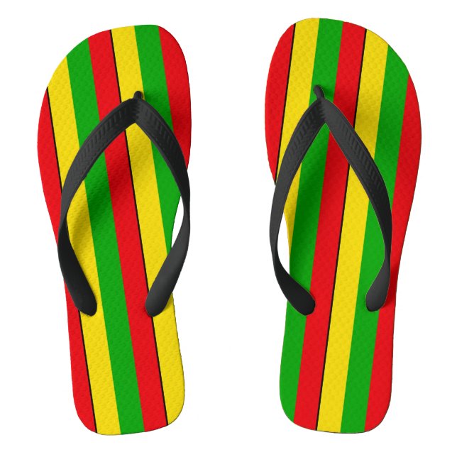 Rasta Flag Colors Striped Flip Flops (Footbed)