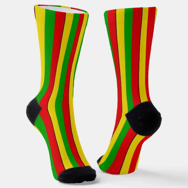Rasta Flag Colors Striped Patterned Socks (Angled)