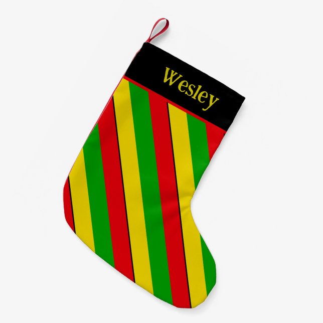 Rasta Flag Colors Striped Small Christmas Stocking (Front (Hanging))