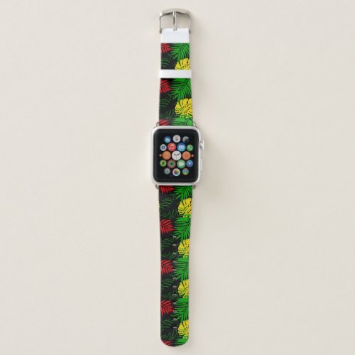 Rasta Flag Colors Tropical Palm Leaves Apple Watch Band