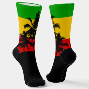 Rasta Flag Striped Tropical Palm Trees Socks
