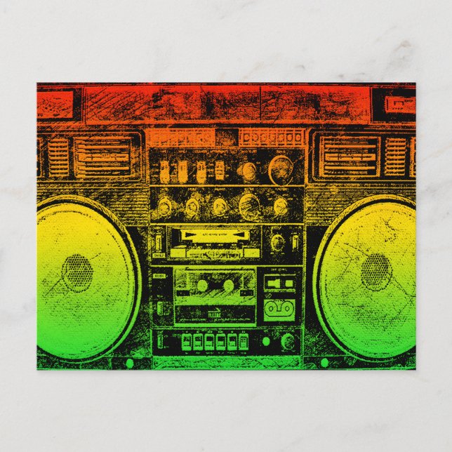 Rasta ghetto blaster postcard (Front)
