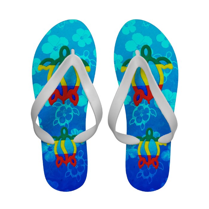 Rasta Honu Blue Hibiscus Flip Flops