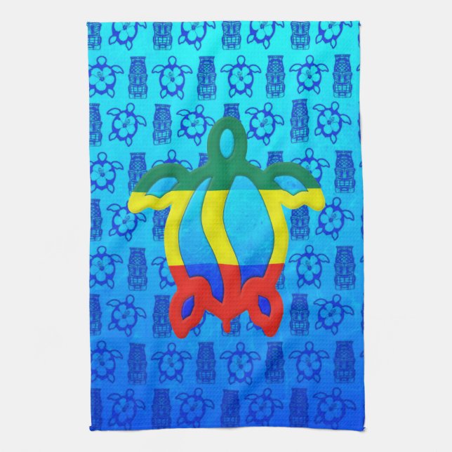Rasta Honu Blue Tiki Towel (Vertical)