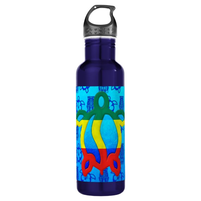Rasta Honu Blue Tiki Water Bottle (Front)