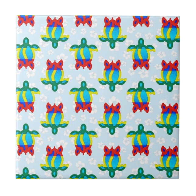Rasta Island Colors Tribal Turtle Floral Ceramic Tile (Front)