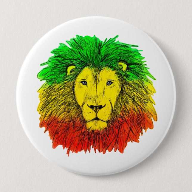 rasta lion head red green yellow Jamaica rastafar  Button (Front)