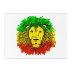Rasta lion head red yellow green drawing Jamaica Acrylic Print
