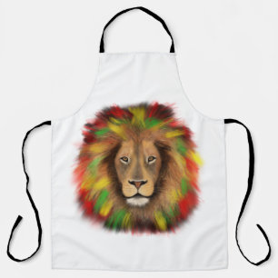 Rasta lion head red yellow green drawing Jamaica Apron