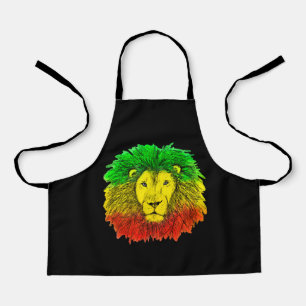 Rasta lion head red yellow green drawing Jamaica Apron