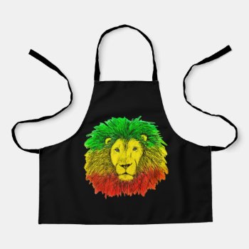 Rasta Lion Head Red Yellow Green Drawing Jamaica  Apron by CharmedPix at Zazzle