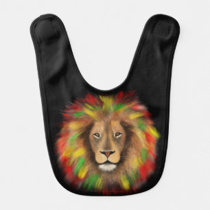 Rasta lion head red yellow green drawing Jamaica  Baby Bib