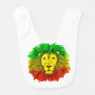 Rasta lion head red yellow green drawing Jamaica Baby Bib
