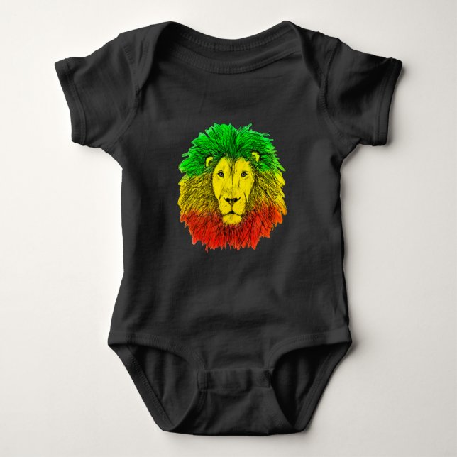 Rasta lion head red yellow green drawing Jamaica  Baby Bodysuit (Front)