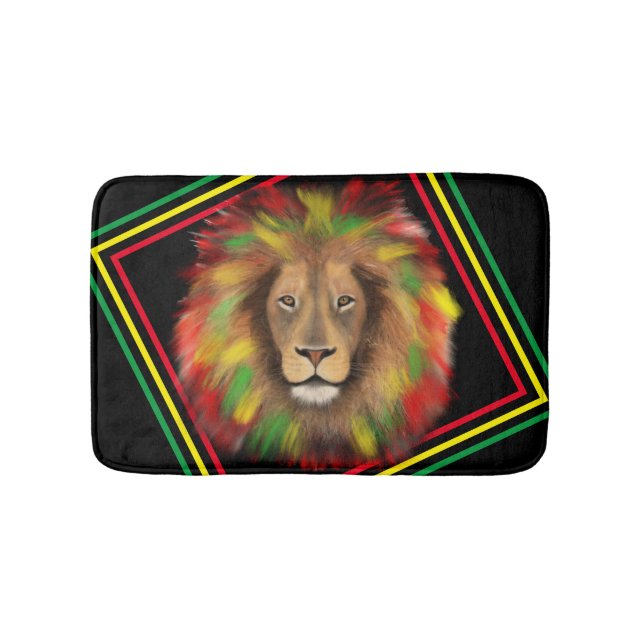 Rasta lion head red yellow green drawing Jamaica  Bath Mat (Front)