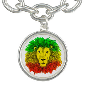 Rasta lion head red yellow green drawing Jamaica  Bracelet