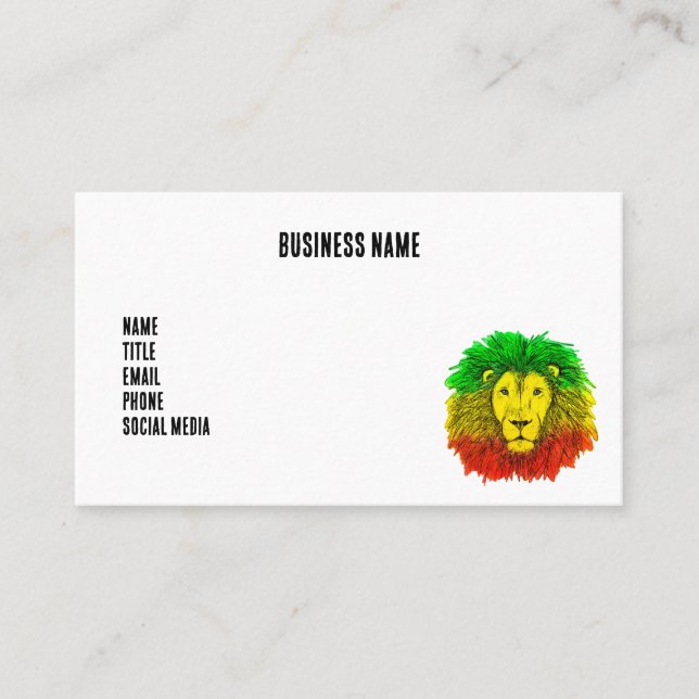 Rasta lion head red yellow green drawing Jamaica  Business Card (Front)