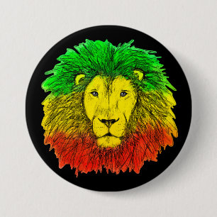 Rasta lion head red yellow green drawing Jamaica  Button
